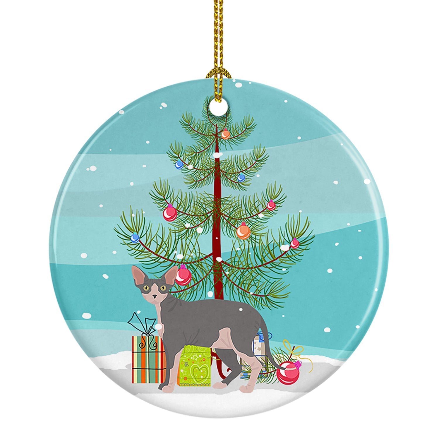 Sphynx Cat Christmas Ceramic Ornament