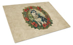 Siberian Husky Christmas Flowers Glass Cutting Board