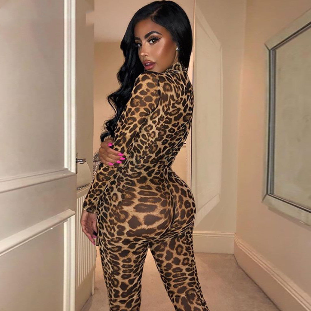 2019 Women's Leopard Print Bodysuit & Jumpsuit Outfit