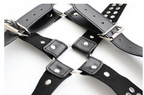 Black Leather Bondage Bodysuit with Steel Studs
