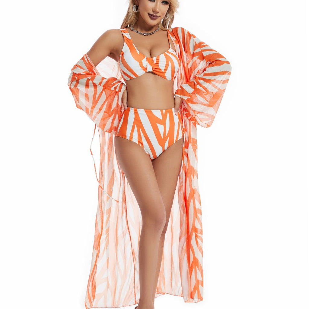 2023 Fashion Striped Print 3-Piece Swimwear Set