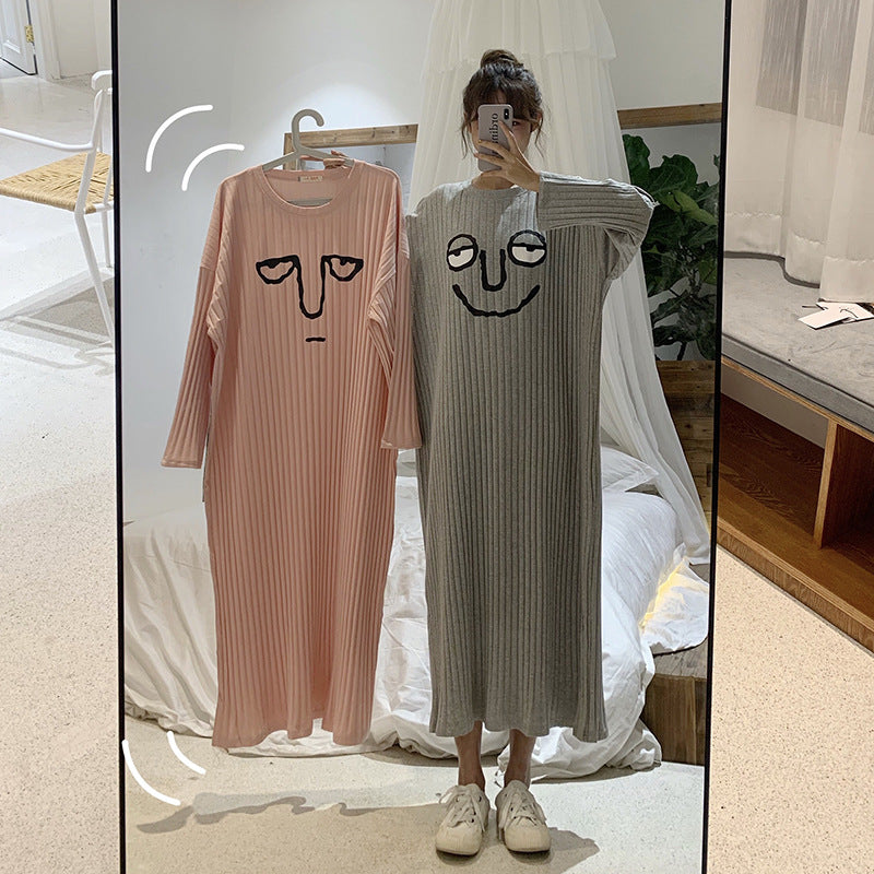 Plus Size Cartoon Print Nightgown with Three-Quarter Sleeves