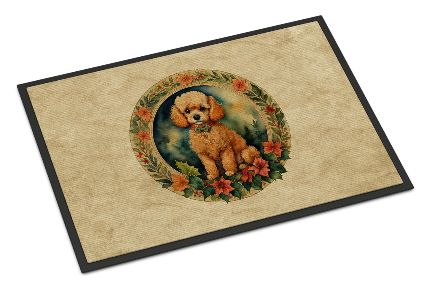 Poodle Christmas Flowers Doormat