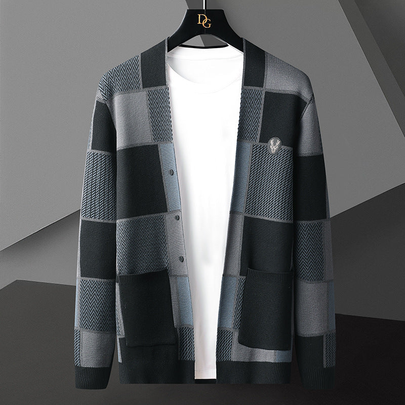 Men's Long Sleeve Knitted Cardigan Shawl Sweater