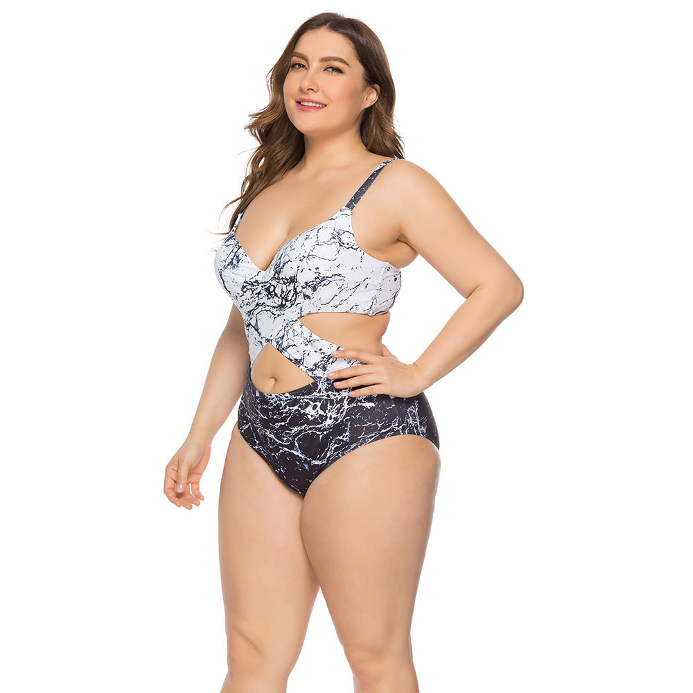 2020 Women's Marble Print Steel Support Swimsuit Plus Size