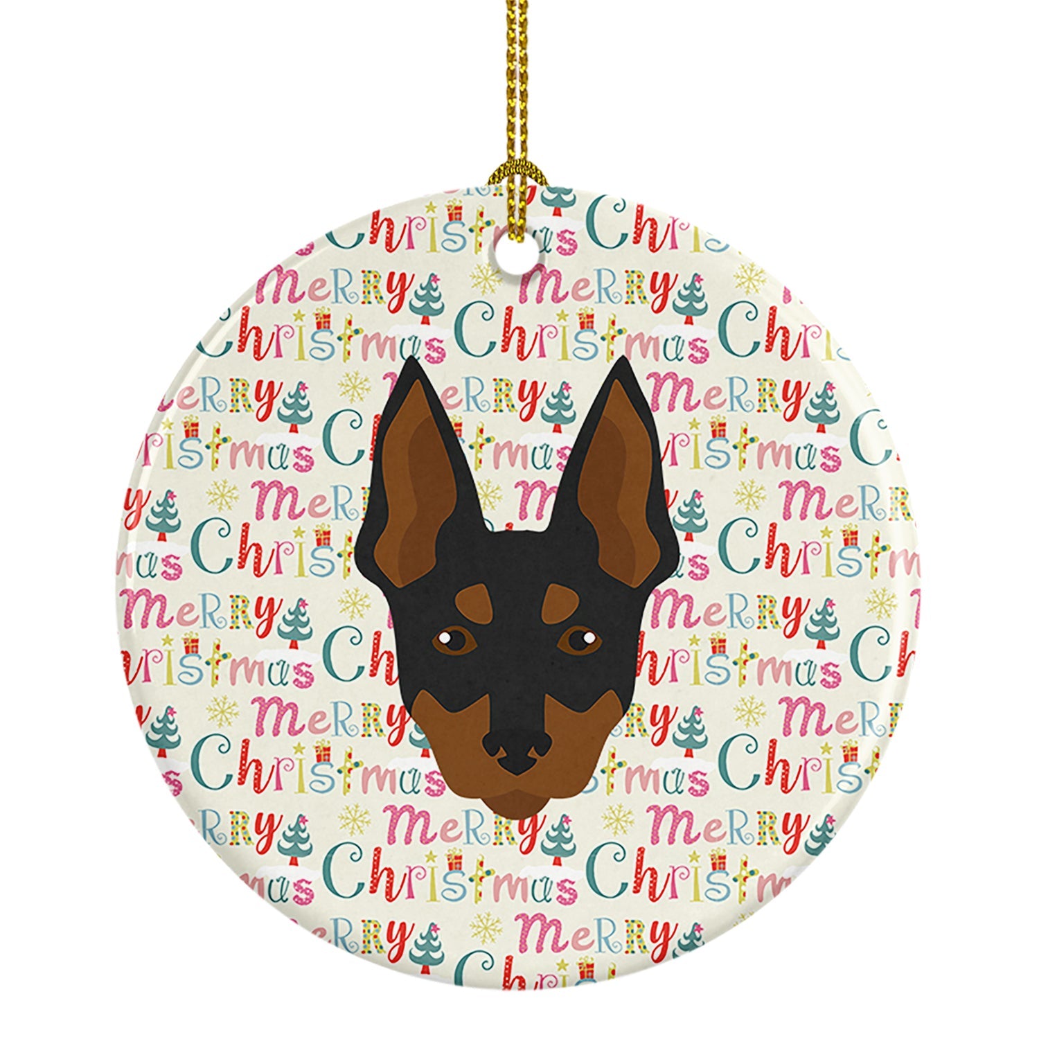 English Toy Terrier Merry Christmas Ceramic Ornament