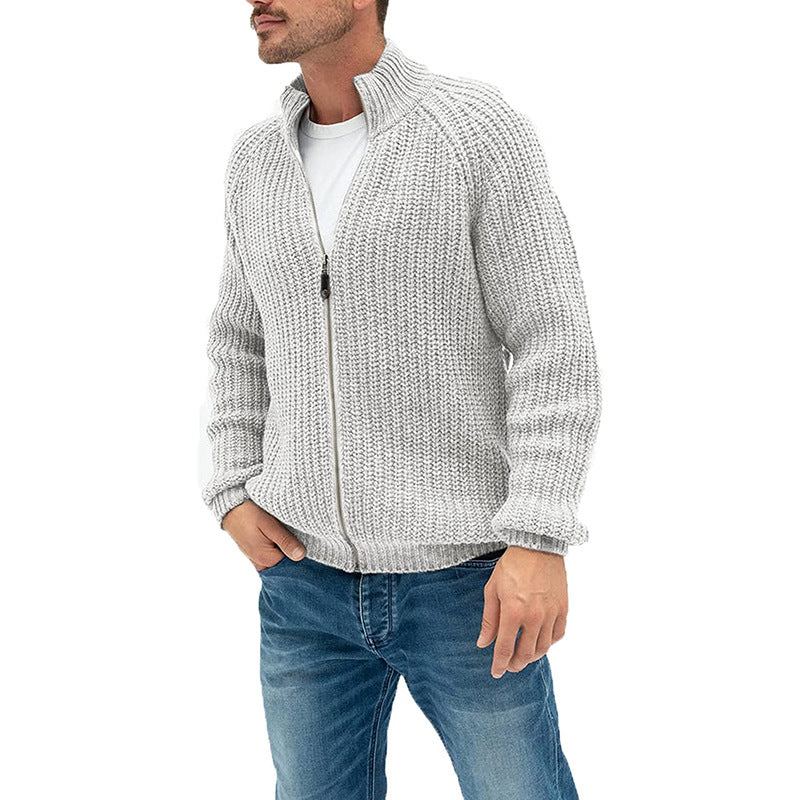 Men's Solid Color Knit Zipper Turtleneck Cardigan