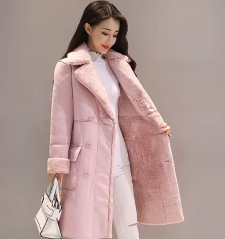 Mid-length deerskin velvet coat