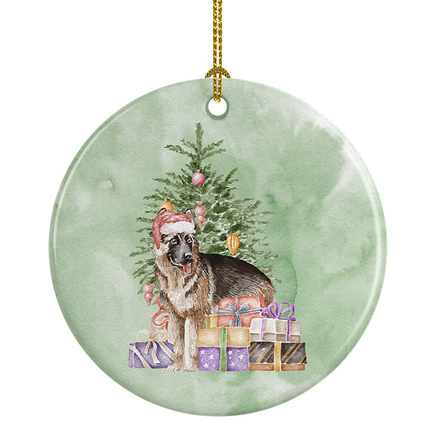 German Shepherd Christmas Presents and Tree Ceramic Ornament