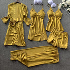 Silk Five-Piece Women's Sleepwear Set with Bra Pads