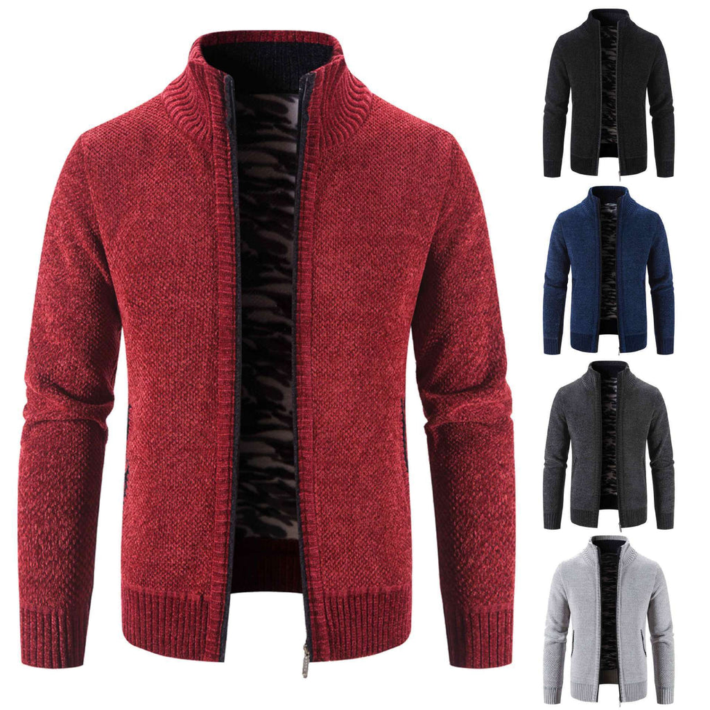 Men's Fleece Lined Knitwear Jacket for Autumn Winter