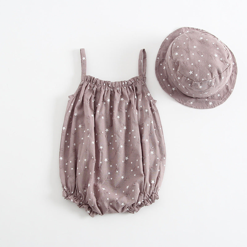 Korean Style Baby Girl Cotton Bodysuit with Hat