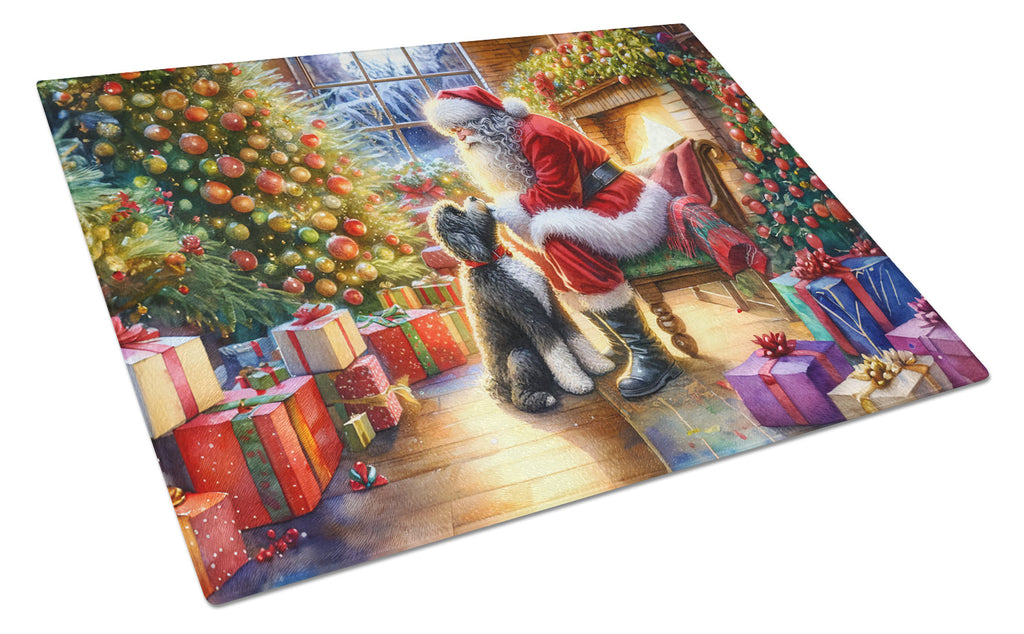Portuguese Water Dog and Santa Claus Glass Cutting Board