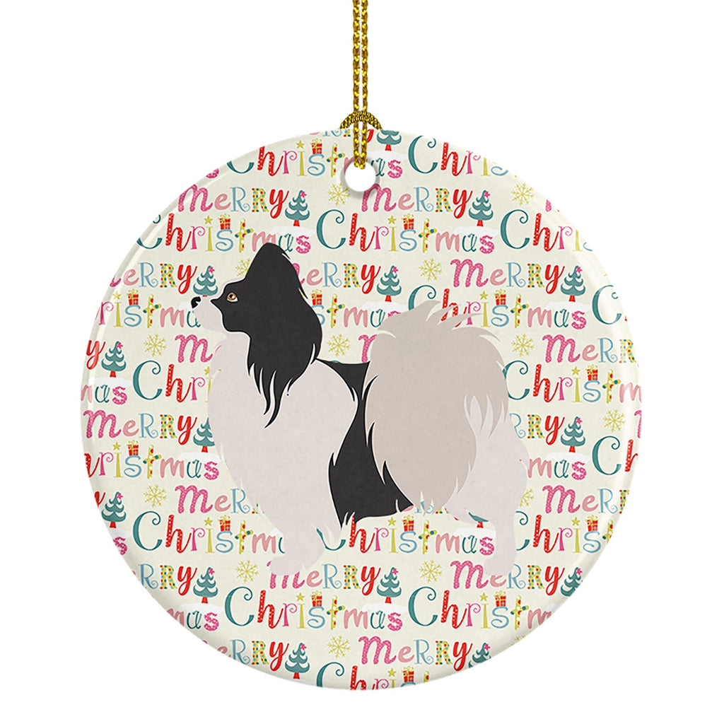 Papillon Merry Christmas Ceramic Ornament