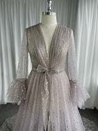 "Long Wedding Robe for Brides with Sheer Lingerie"
