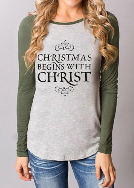 Christmas Reindeer Head Graphic Long Sleeve T-Shirt | Streetwear