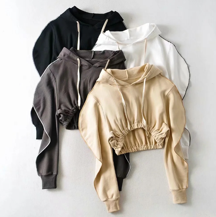 Apricot Hooded Pullover with Long Pile Sleeves | Streetwear