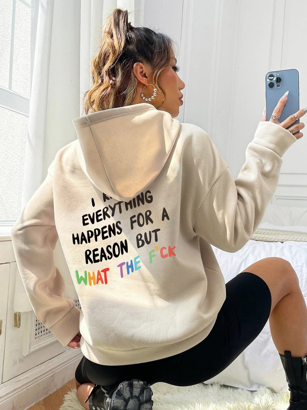 Women's Drawstring Hoodie with Letter Print Design | Streetwear