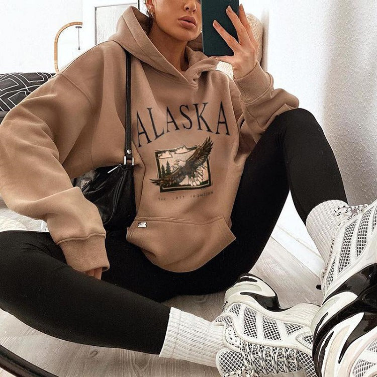 Casual Eagle Print Hooded Pullover Sweater - New Style | Streetwear