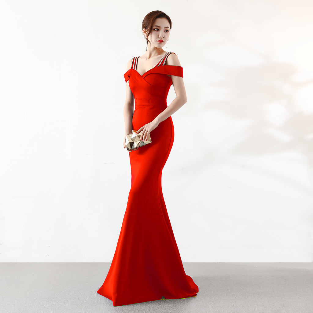 Red Evening Gown with Spaghetti Straps (Long Dress)