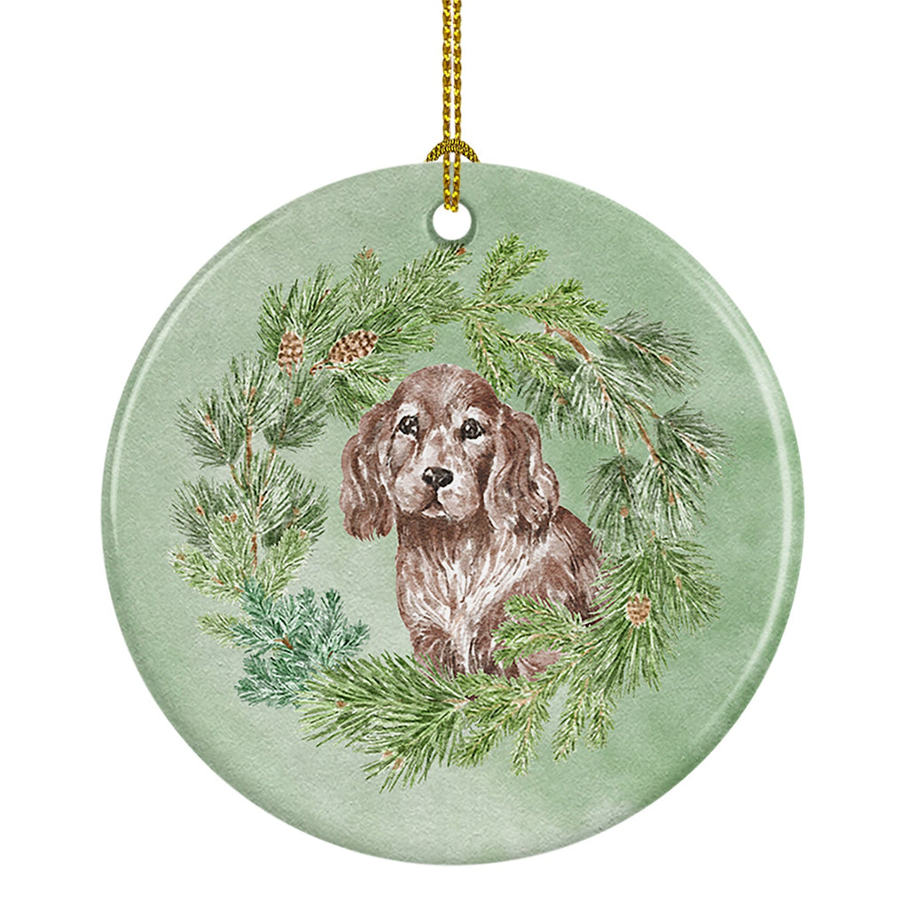 Cocker Spaniel Puppy Liver Christmas Wreath Ceramic Ornament