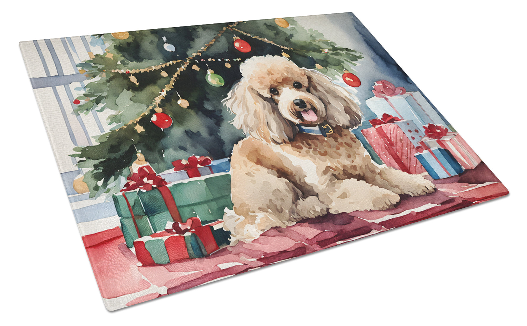 Poodle Cozy Christmas Glass Cutting Board