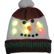 LED Santa and Reindeer Knit Hat with Lights | Embroidered Cap