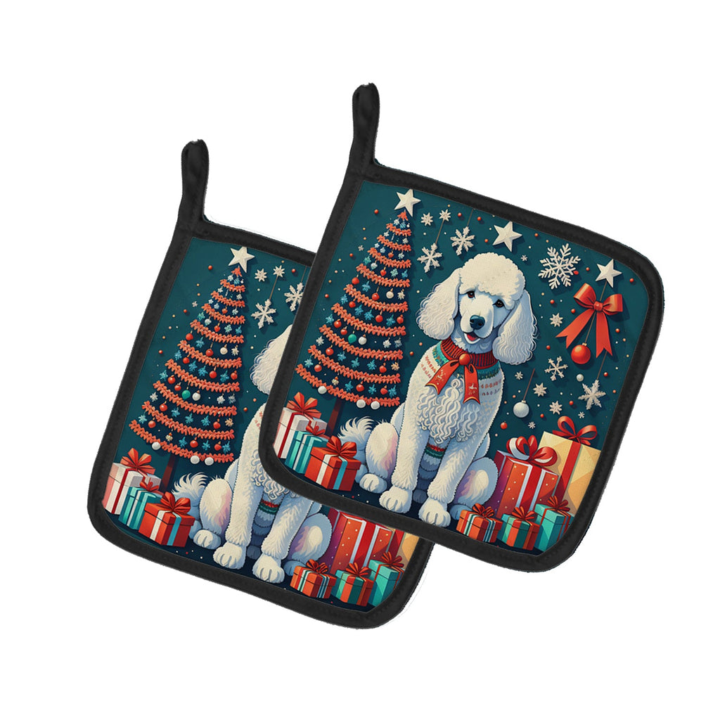 White Poodle Christmas Pair of Pot Holders