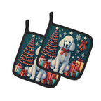 White Poodle Christmas Pair of Pot Holders