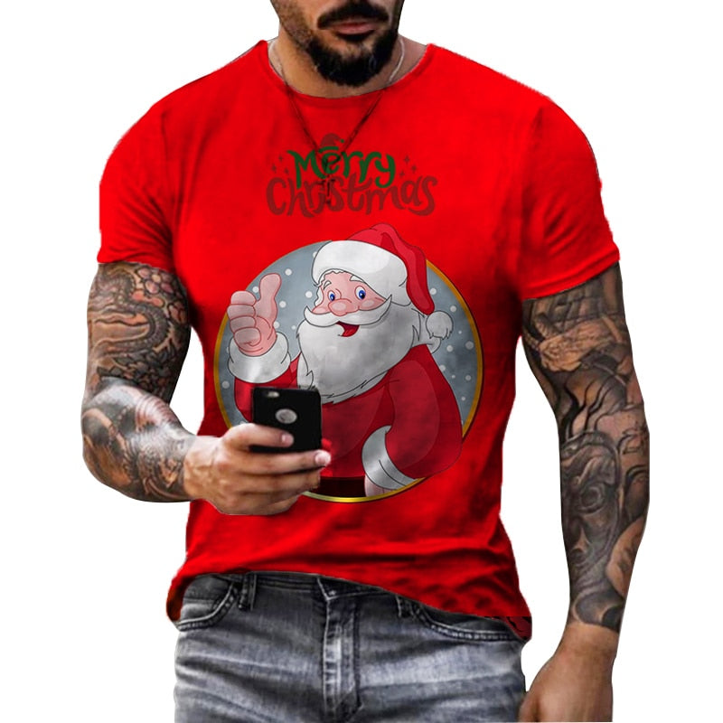 Christmas Print Casual Men's Polyester T-Shirt | Streetwear