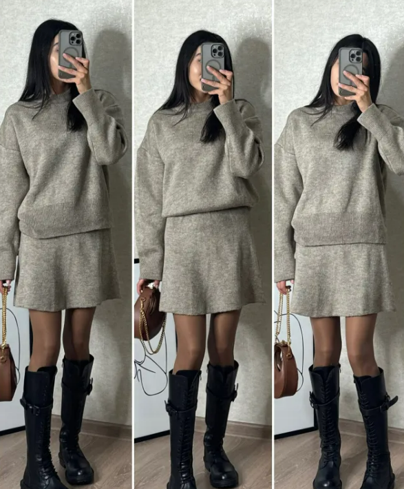 2 Pieces Knit Sweater Skirt Sets For Women