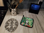 Manx Cat By the Christmas Tree Pair of Pot Holders