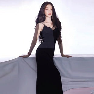 Knitted Off-Shoulder Long Sleeve Fishtail Dress