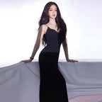 Knitted Off-Shoulder Long Sleeve Fishtail Dress