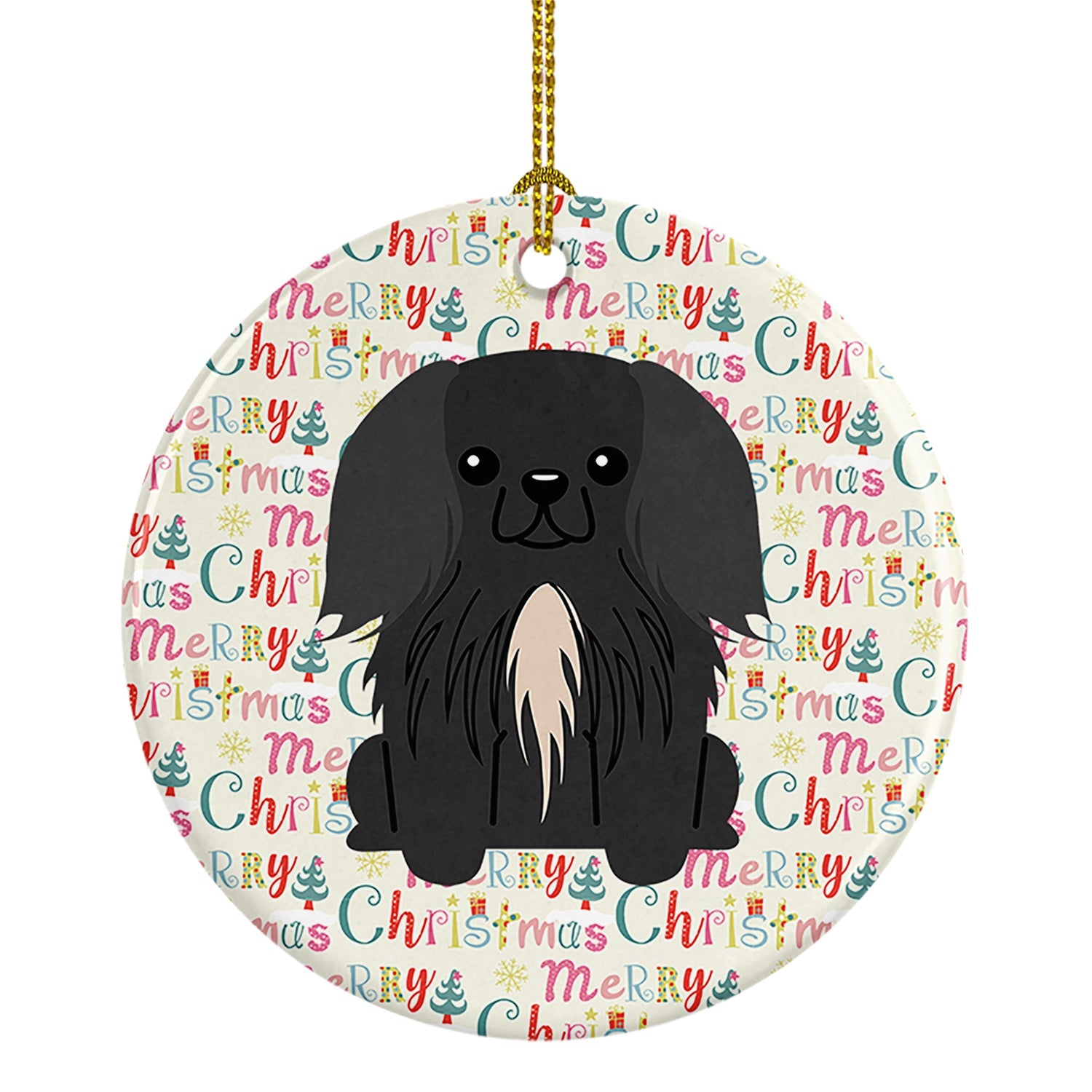 Merry Christmas Pekingese Black Ceramic Ornament