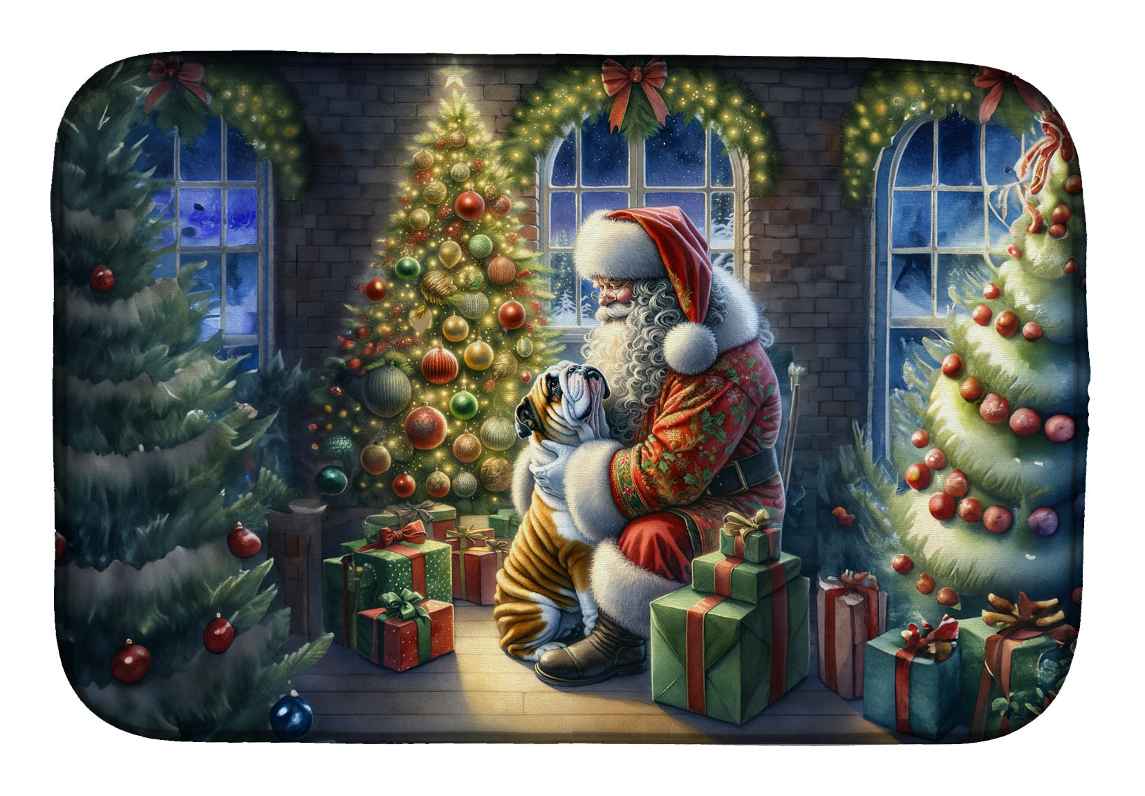 English Bulldog and Santa Claus Dish Drying Mat