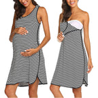 Women's Striped Maternity Sleeveless Nightgown Dress