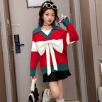 Cute Red Knitted Bow Top for Women - Christmas Style