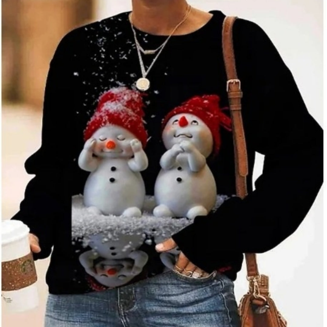 Plus Size Christmas Print Long Sleeve Sweater