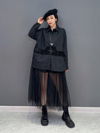 SHENGPALAE Fashion Mesh Spliced Shirt Dress for Women