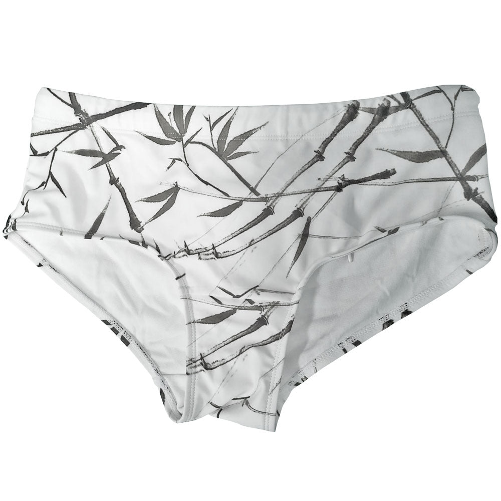 Men's Bamboo Leaf Print Boxer Swim Trunks