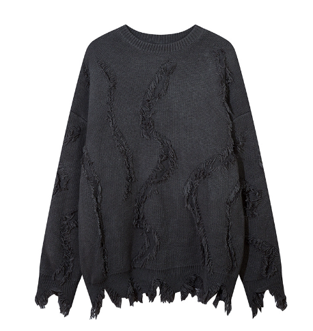 Idle Style Cat Beard Tassel Ripped Sweater
