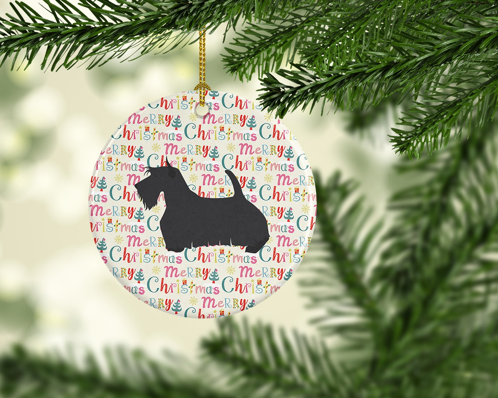 Scottish Terrier Merry Christmas Ceramic Ornament