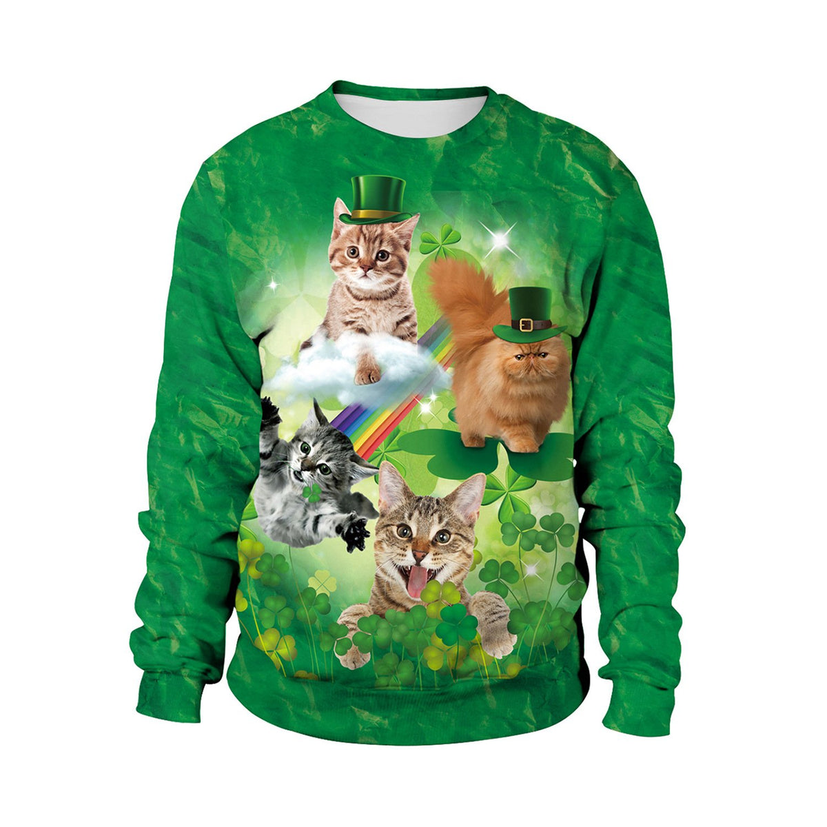 Cute Cat Print Pullover Sweater for Irish Festival