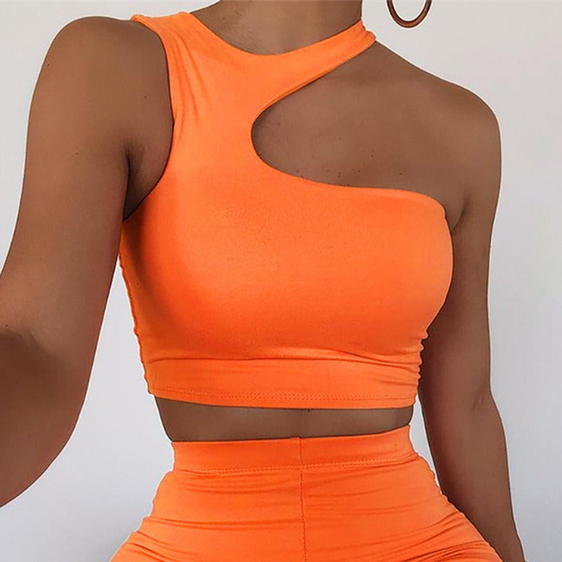 Irregular Shoulder Sports Crop Top