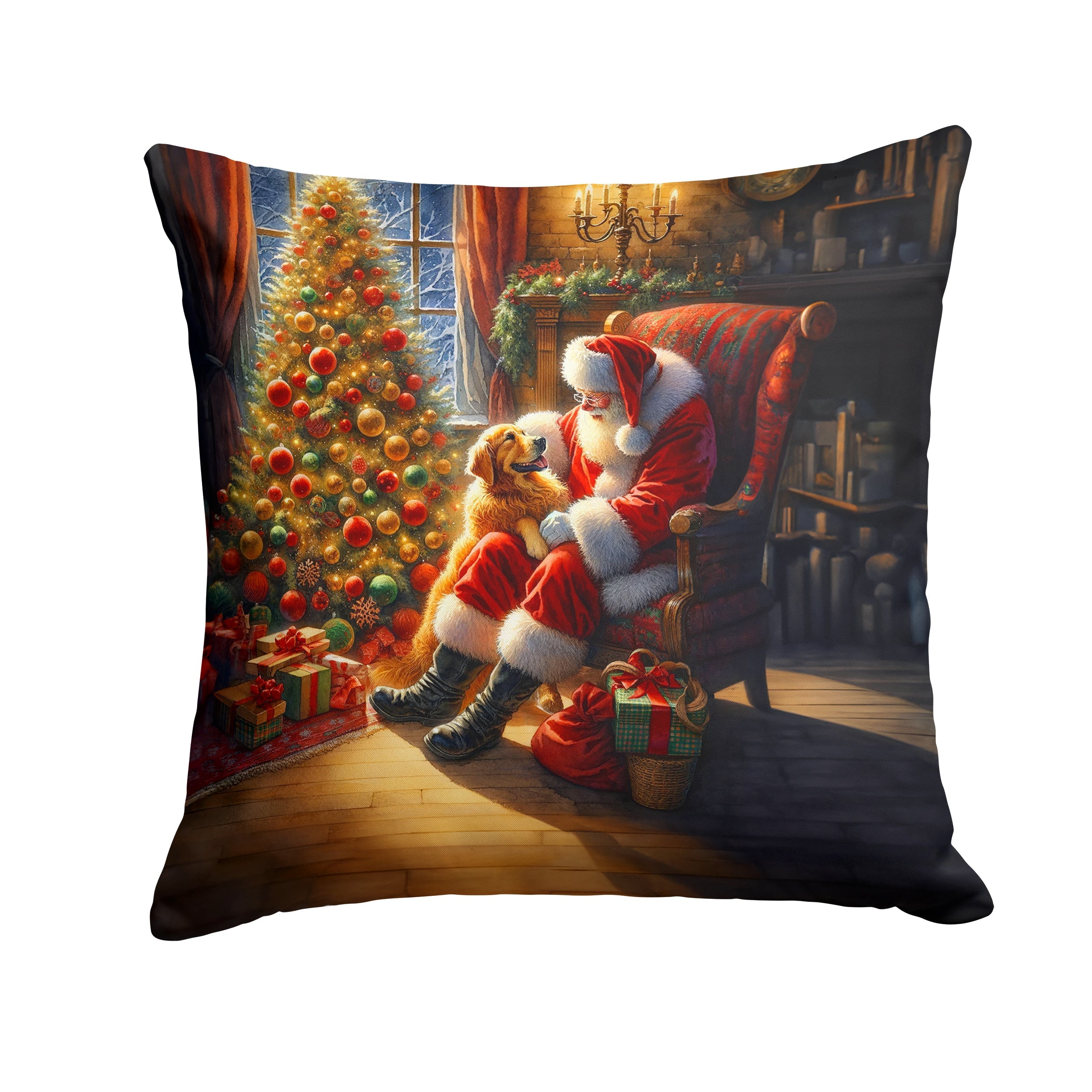 Golden Retriever and Santa Claus Throw Pillow