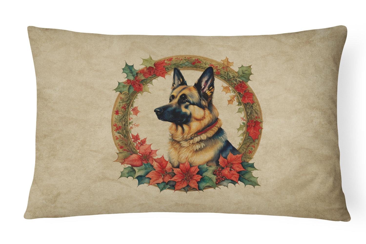 German Shepherd Christmas Flowers Throw Pillow