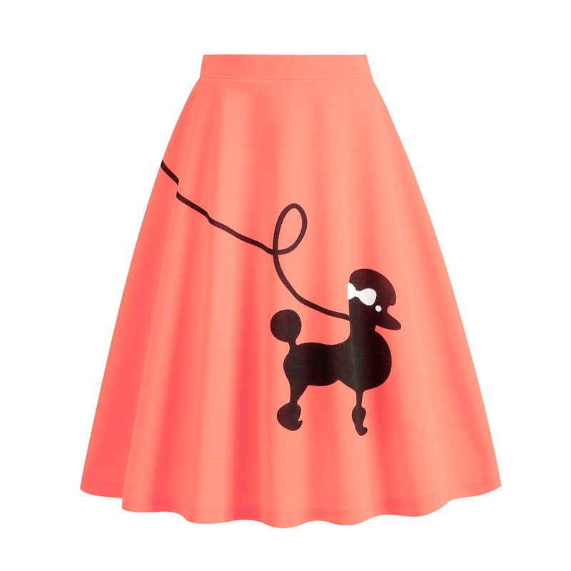 Poodle Print Flared Skirt for Halloween and Christmas