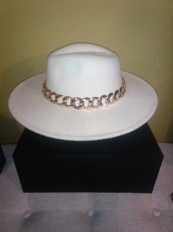 WIDE BRIM WOOL ELEGANT RANGER HAT WITH GOLD CHAIN | Embroidered Cap