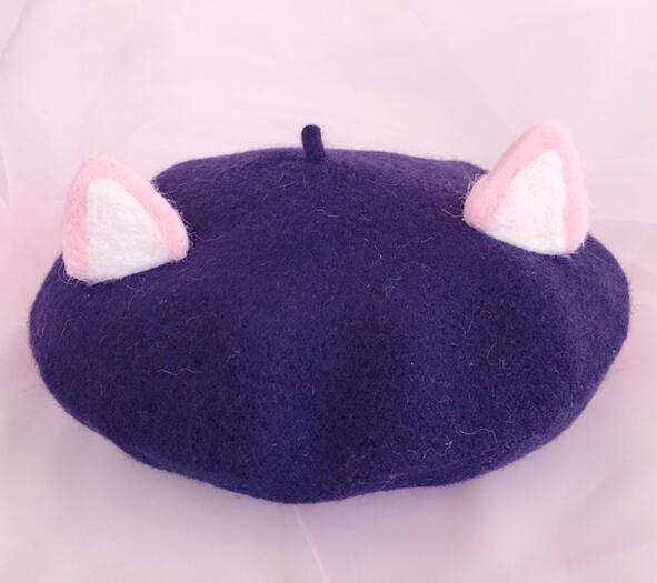 Women's Wool Tweed Cat Ears Hat - Soft and Cute